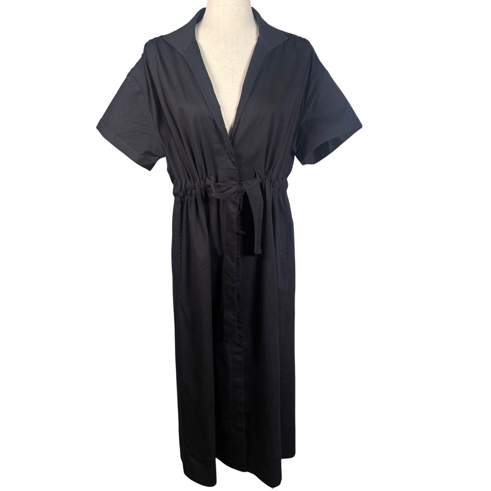 Holly Shae Design Dress Womens M/L Black Cotton Poplin Midi Quiet Luxury Pockets